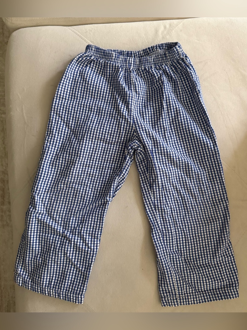 Blue Gingham Elastic-Waist Pants